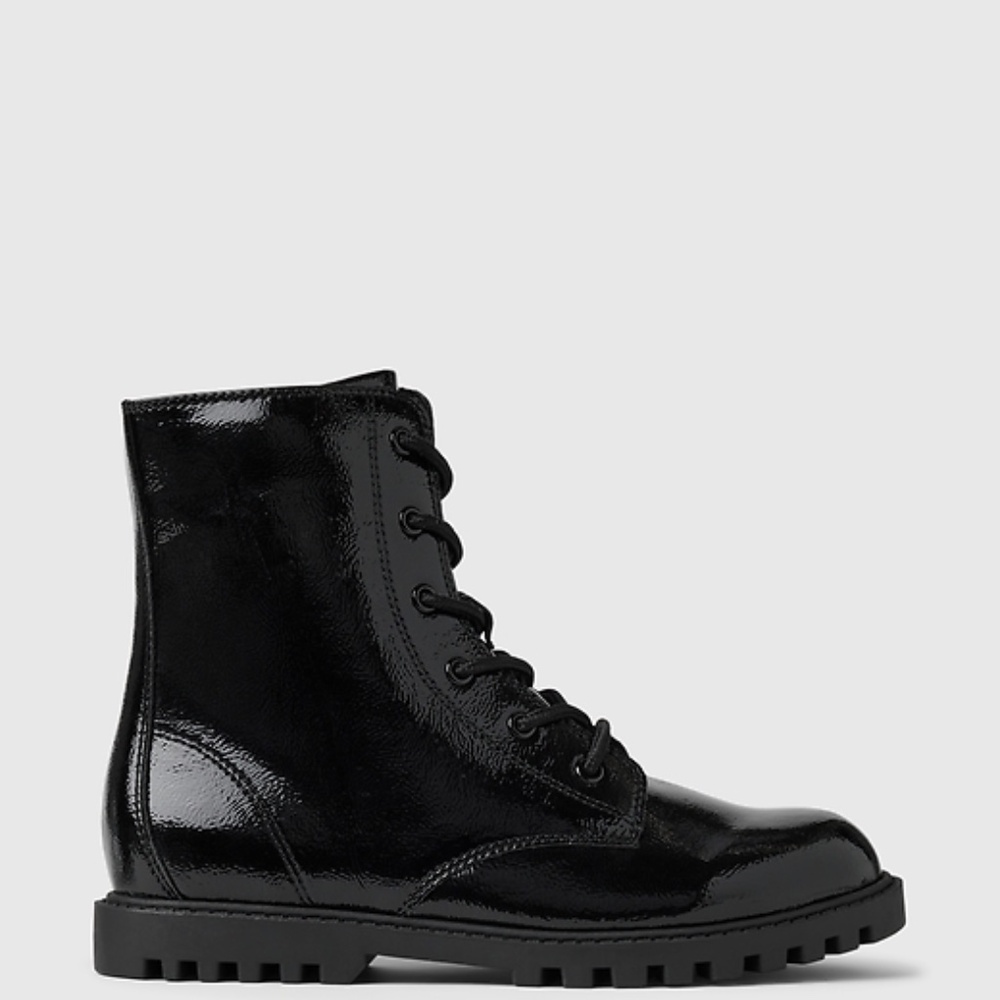 Gap Kids Black Vegan Leather Combat Moto Boots Size 5 Back to School Fall